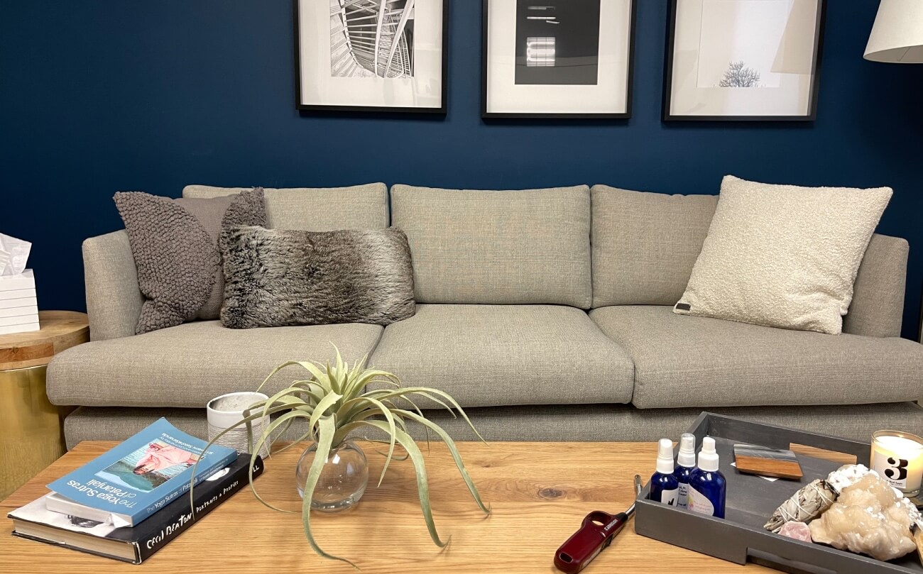 Patient couch in a calming space in the clinic at K Therapy SLC.