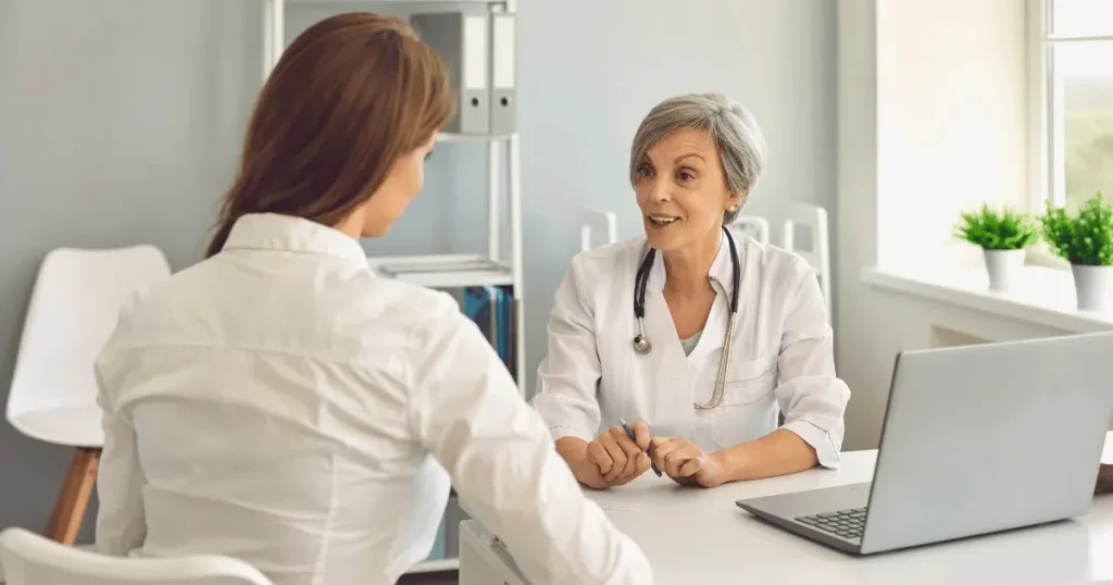 Woman discussing with the provider necessary ketamine therapy aftercare.