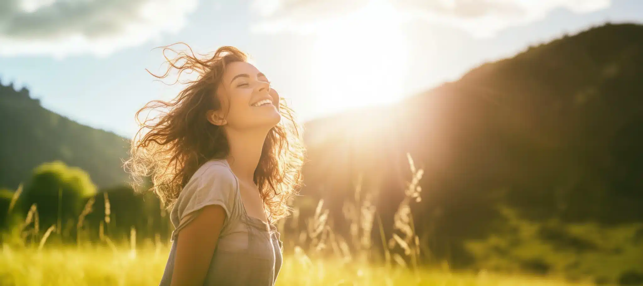 Woman smiling in sunlight with relief for ketamine for borderline personality disorder ( BPD).