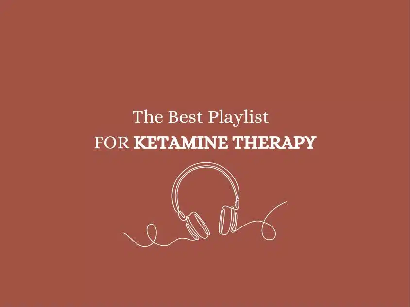 Headphones and a title that reads the best playlist for ketamine therapy. It explores the best music for ketamine.